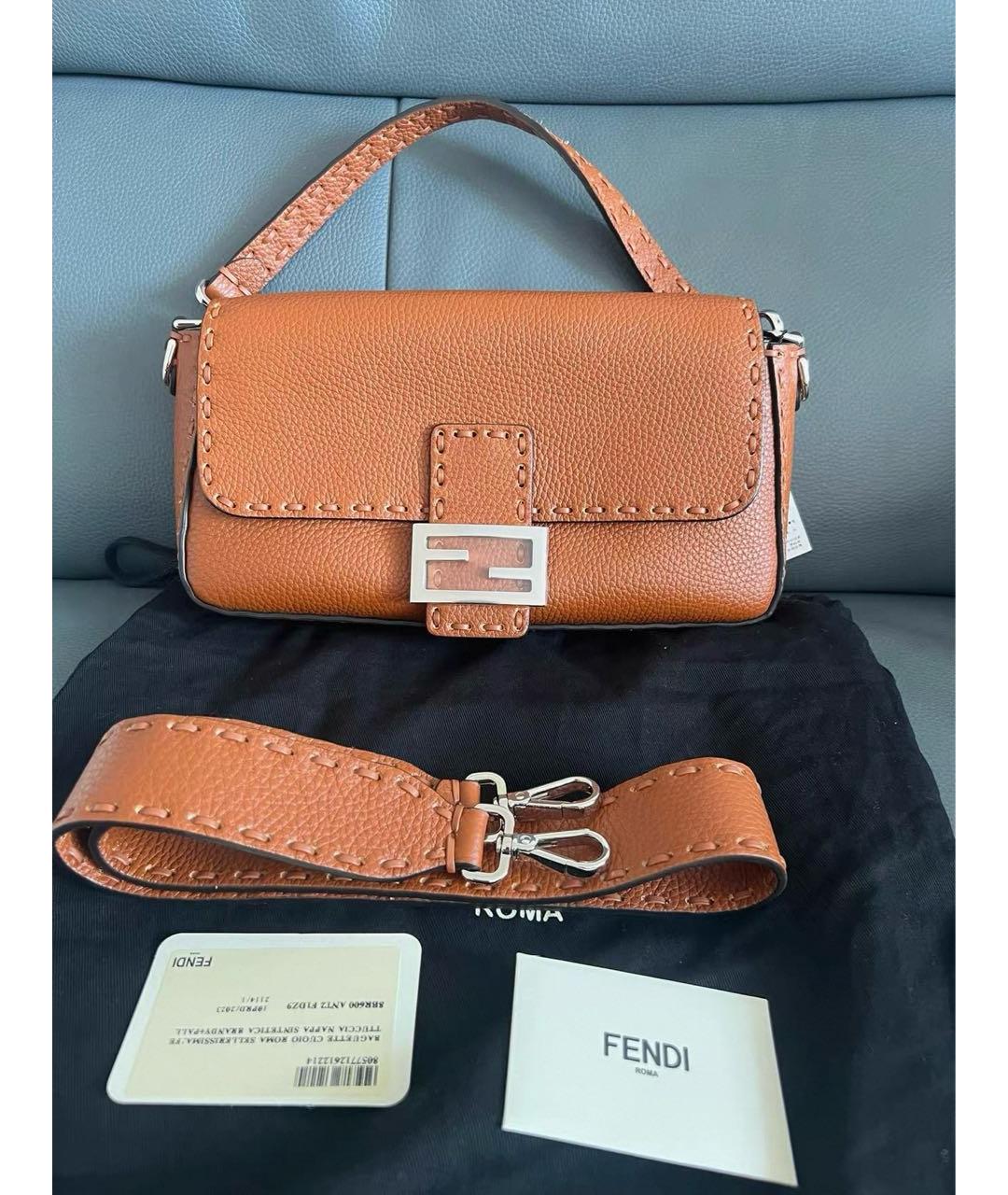 FENDI Коричневая кожаная сумка через плечо, фото 2