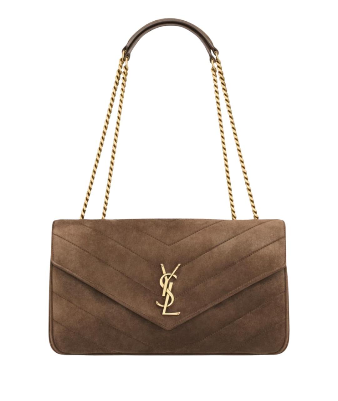 SAINT LAURENT Коричневая замшевая сумка через плечо, фото 1