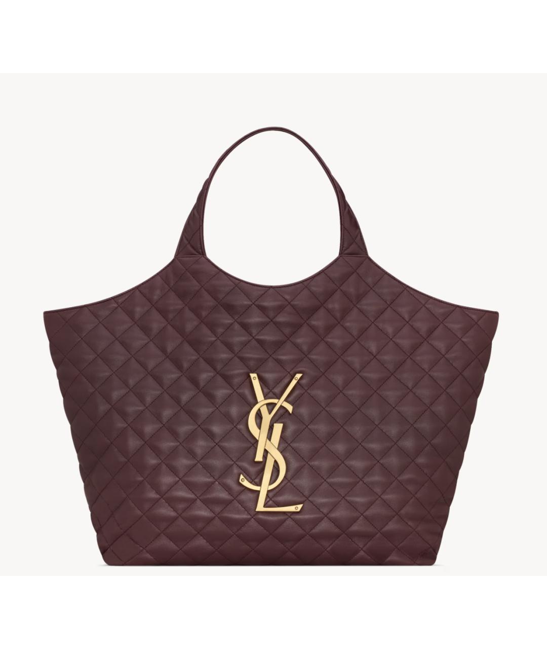 SAINT LAURENT Бордовая кожаная сумка тоут, фото 7