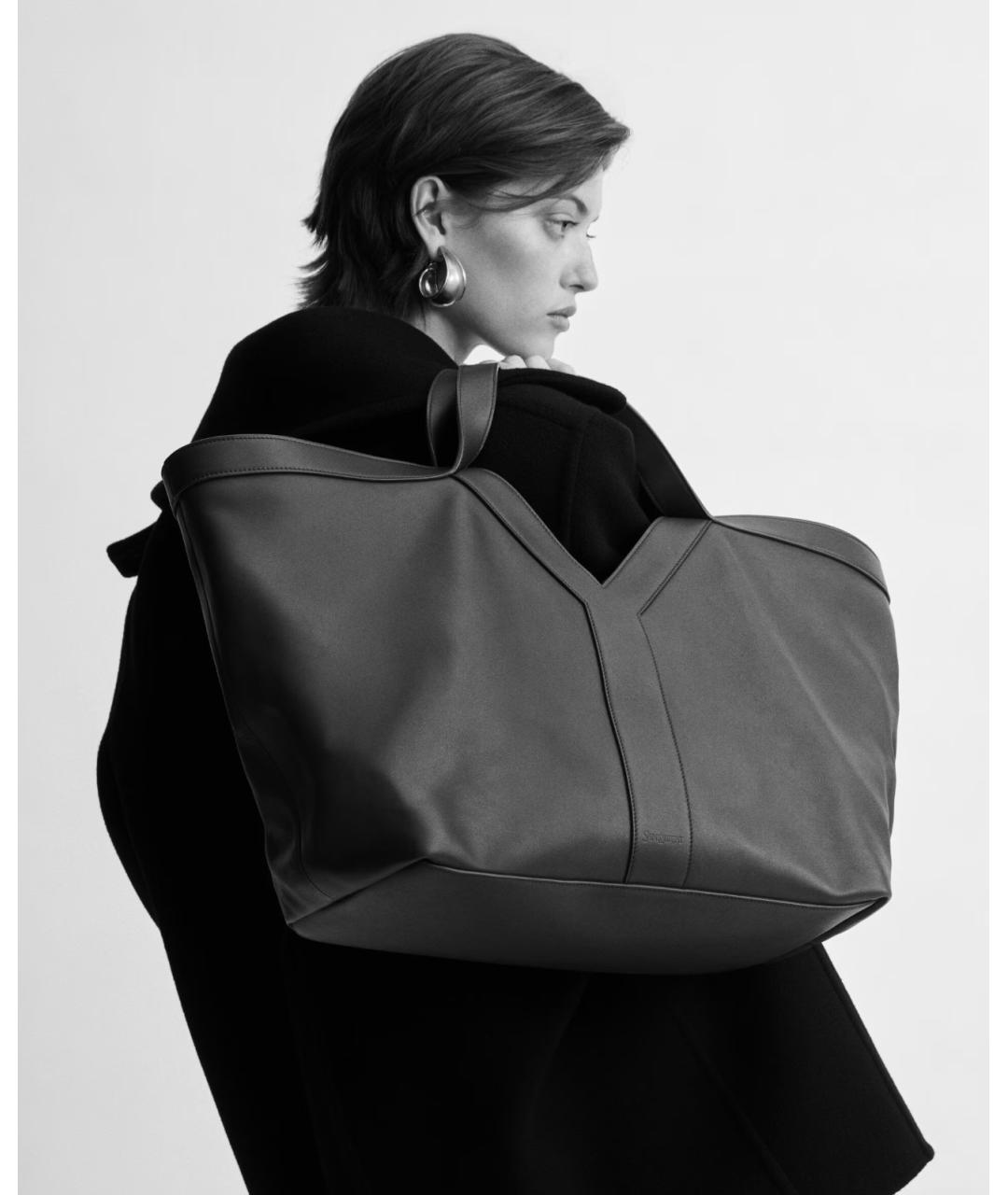 SAINT LAURENT Зеленая кожаная сумка тоут, фото 2