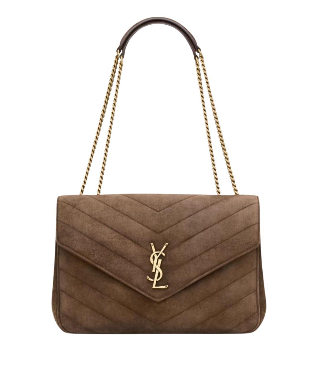 SAINT LAURENT Коричневая замшевая сумка через плечо, фото 1