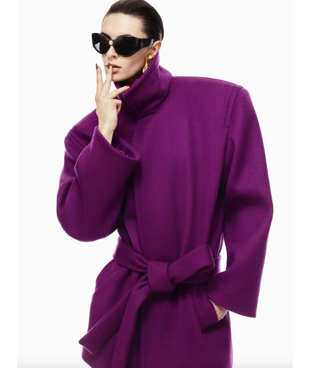SAINT LAURENT Фиолетовое шерстяное пальто, фото 2