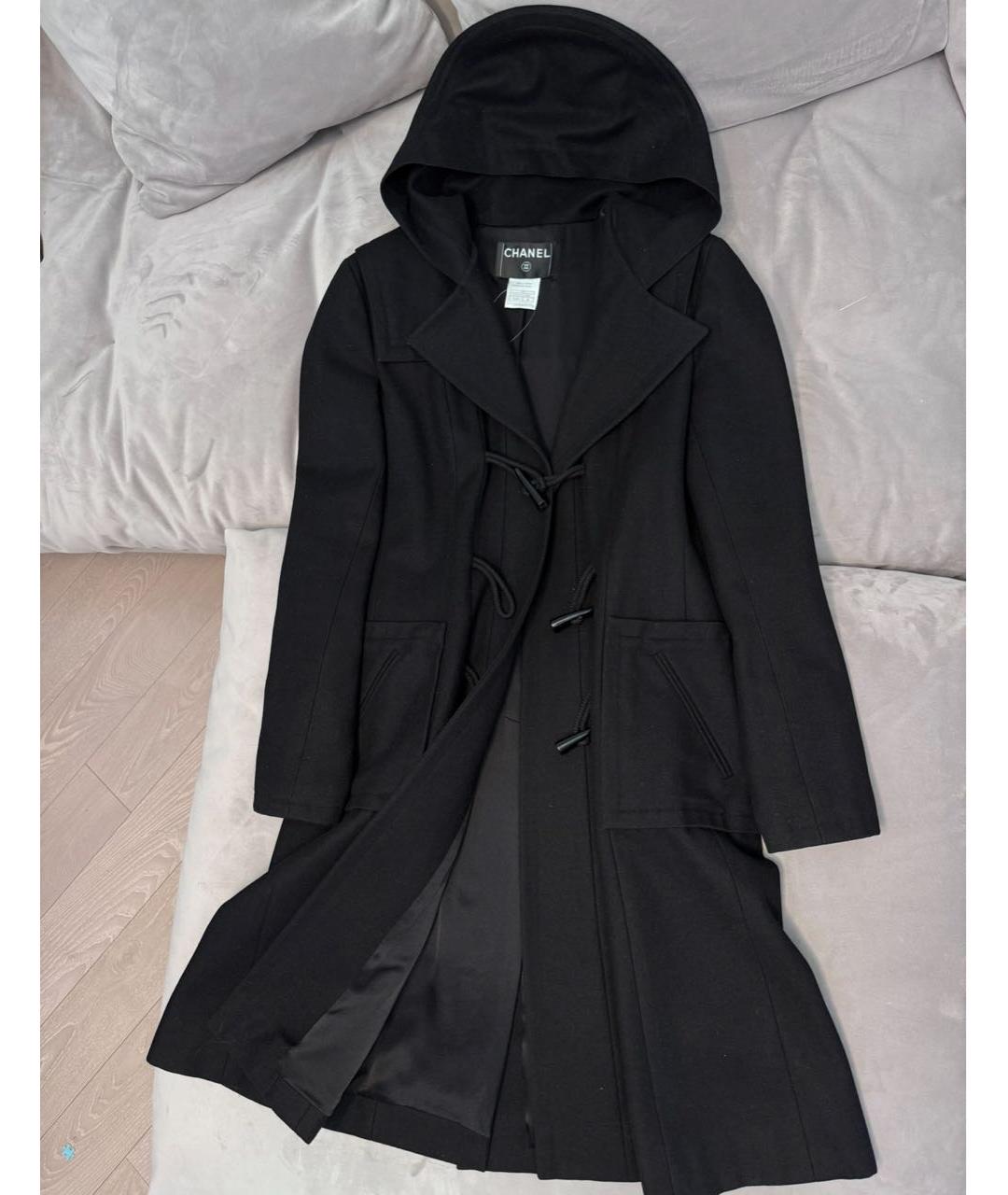 CHANEL Черное шерстяное пальто, фото 3