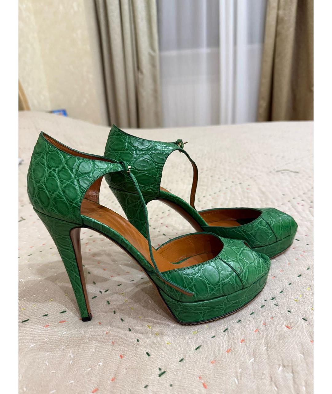 GUCCI Зеленые кожаные босоножки, фото 8