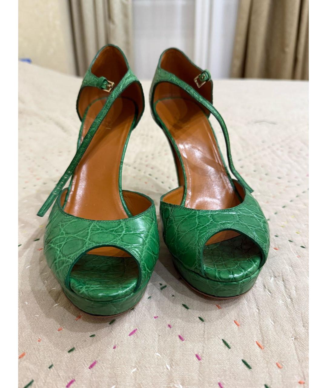 GUCCI Зеленые кожаные босоножки, фото 2