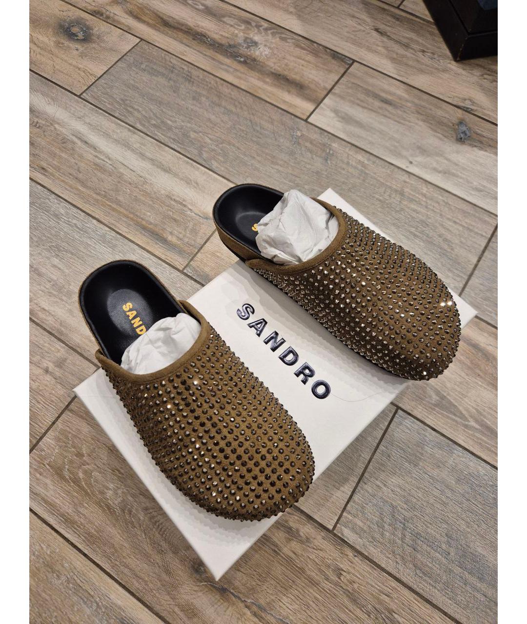 SANDRO Хаки замшевые мюли, фото 6