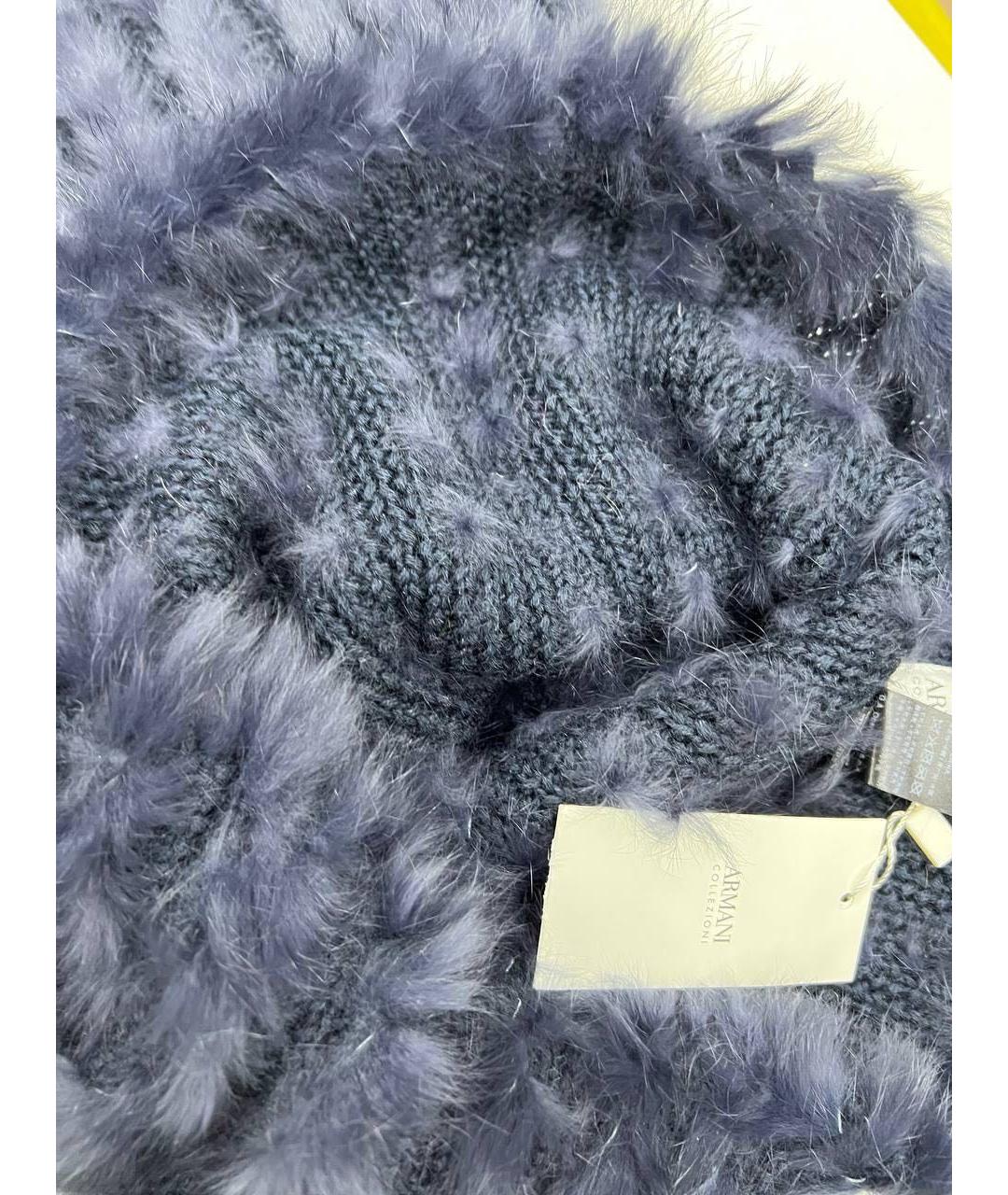 ARMANI COLLEZIONI Темно-синий шерстяной шарф, фото 3