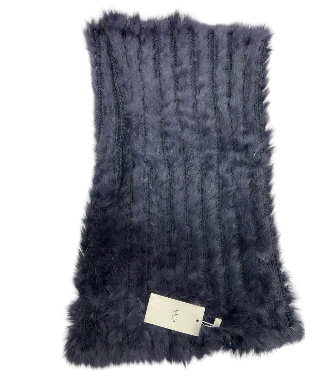 ARMANI COLLEZIONI Темно-синий шерстяной шарф, фото 5