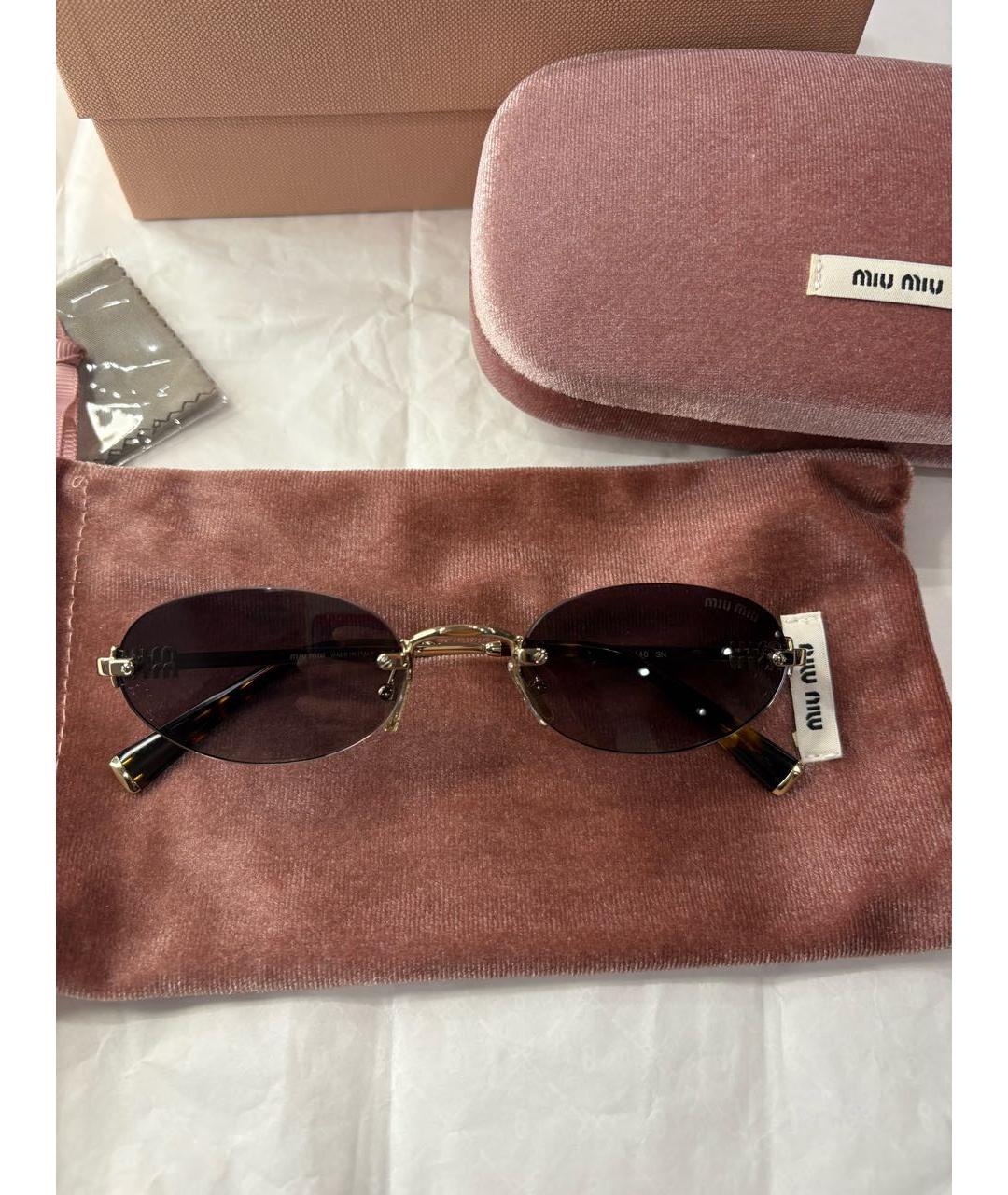 MIU MIU Золотые металлические солнцезащитные очки, фото 7