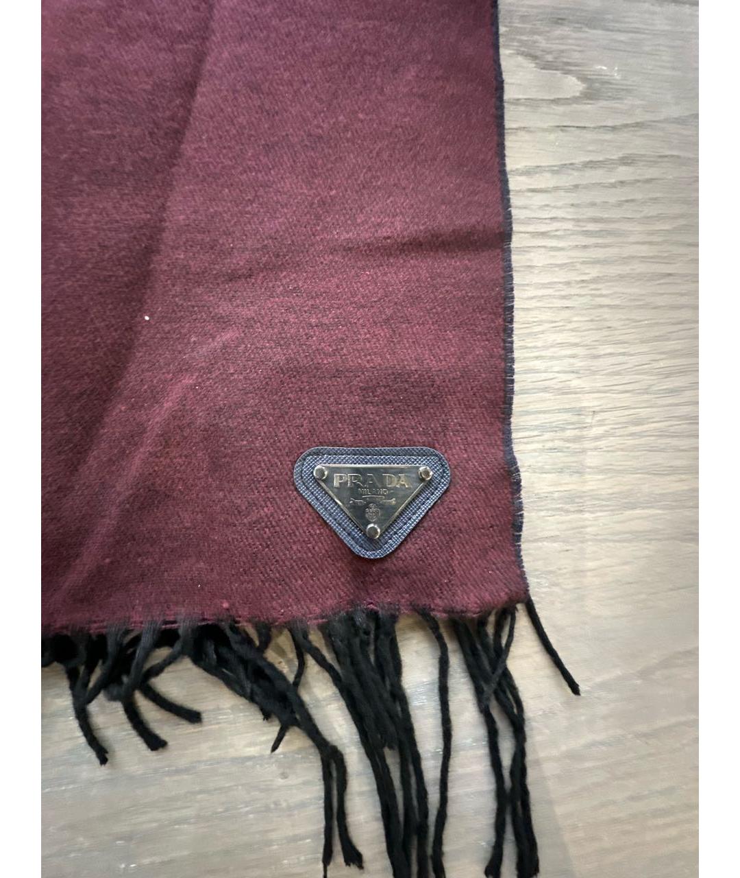 PRADA Бордовый шерстяной шарф, фото 3