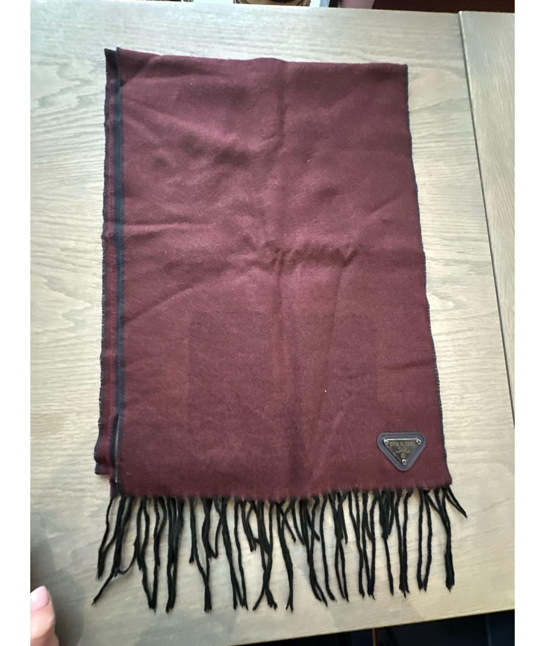 PRADA Бордовый шерстяной шарф, фото 5