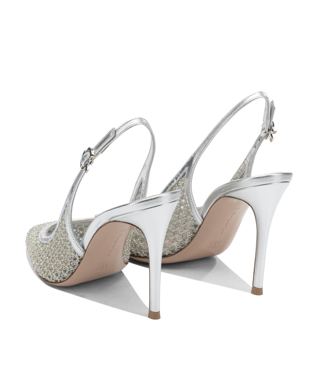 GIANVITO ROSSI Серебряные текстильные туфли, фото 4