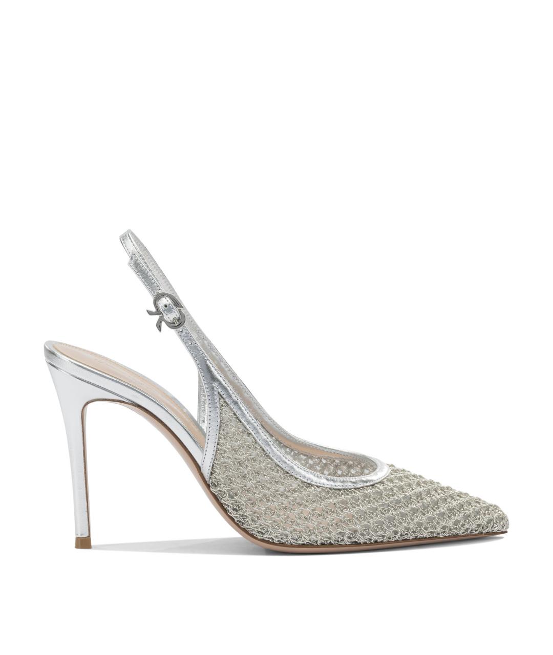 GIANVITO ROSSI Серебряные текстильные туфли, фото 1