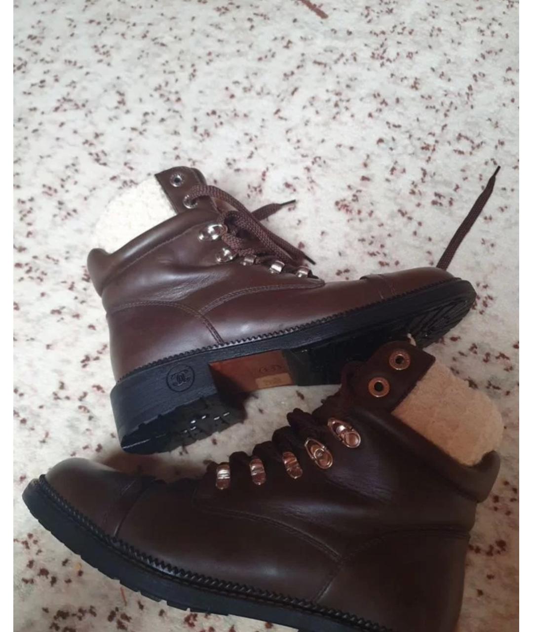 CHANEL Коричневые кожаные ботинки, фото 4