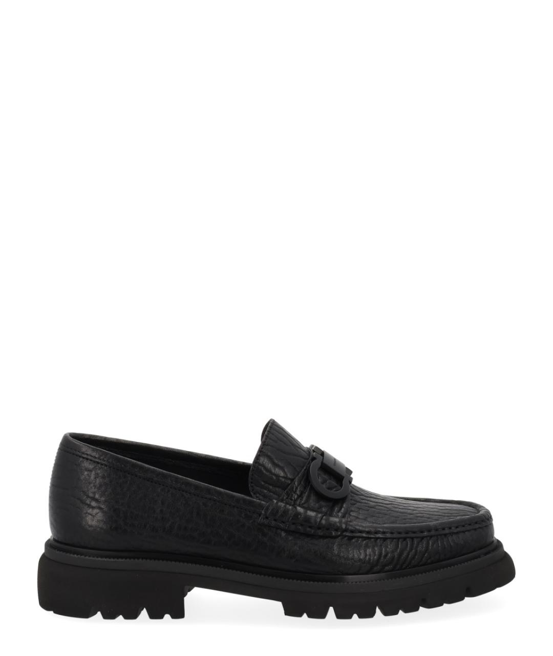 FERRAGAMO Черные кожаные лоферы, фото 1