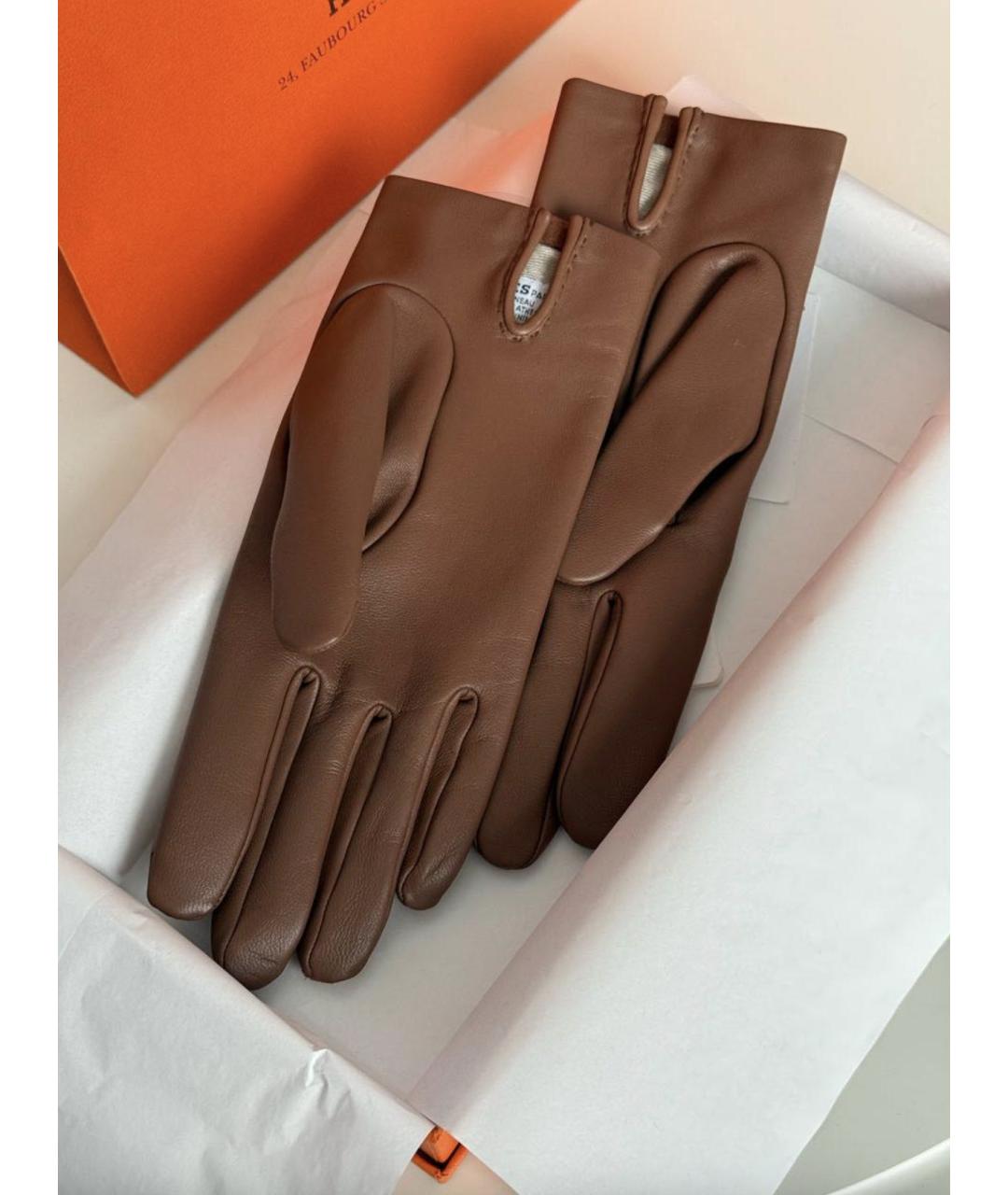 HERMES Коричневые кожаные перчатки, фото 3
