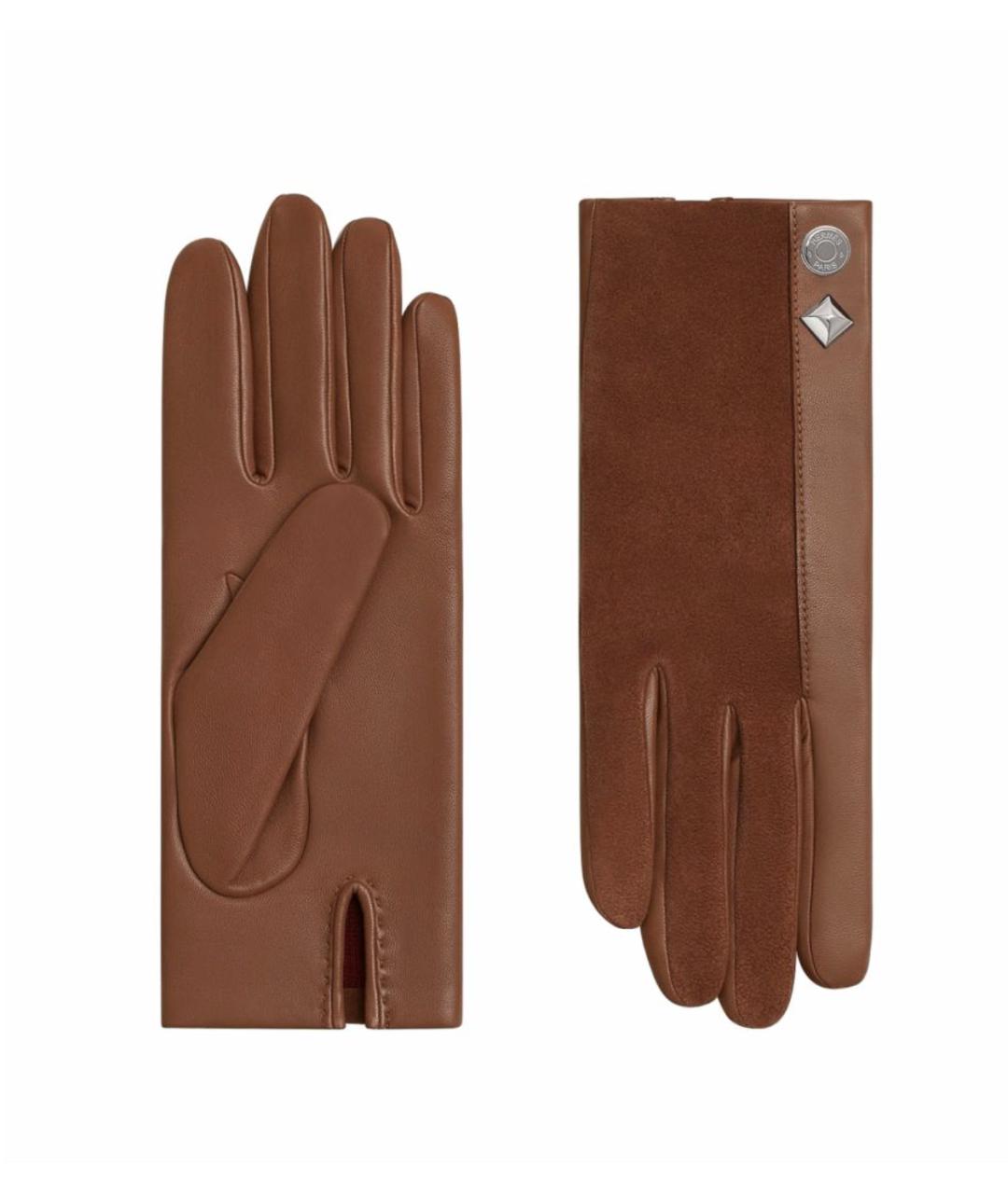 HERMES Коричневые кожаные перчатки, фото 1
