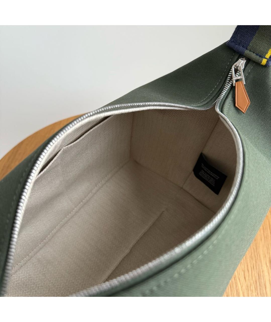 HERMES Хаки тканевая косметичка, фото 4