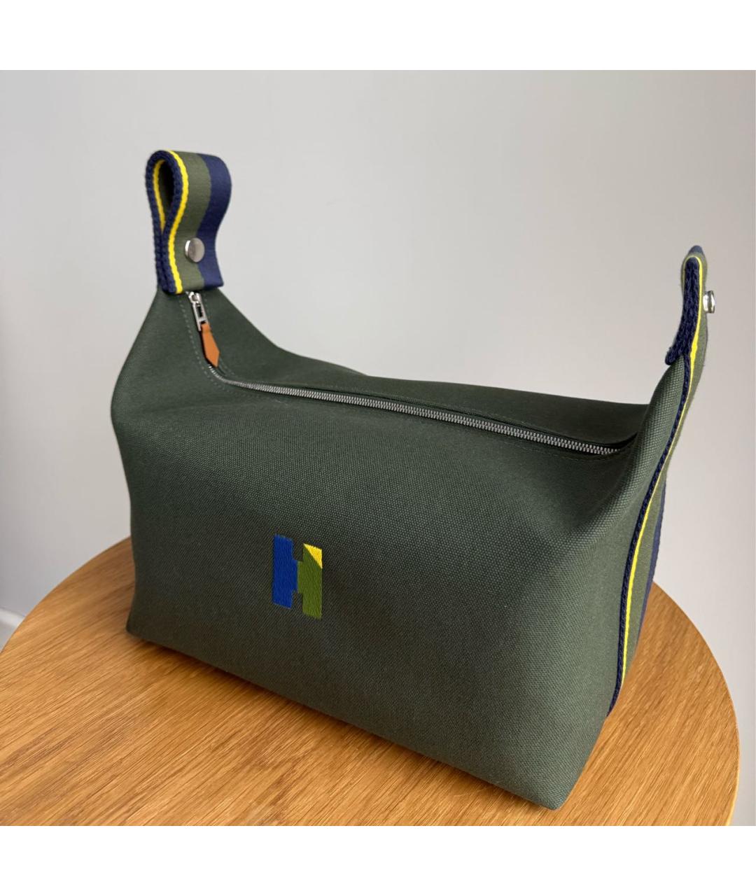 HERMES Хаки тканевая косметичка, фото 3