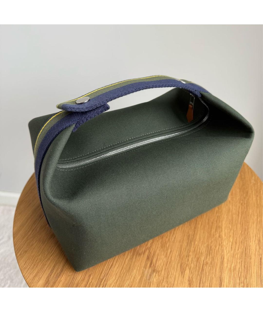 HERMES Хаки тканевая косметичка, фото 6