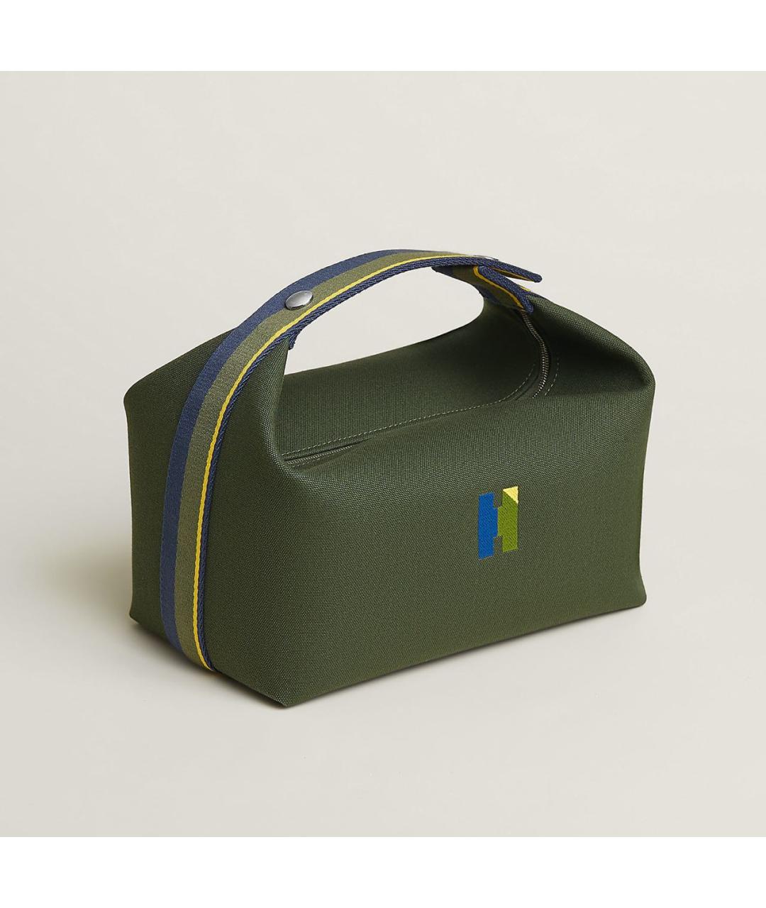 HERMES Хаки тканевая косметичка, фото 7