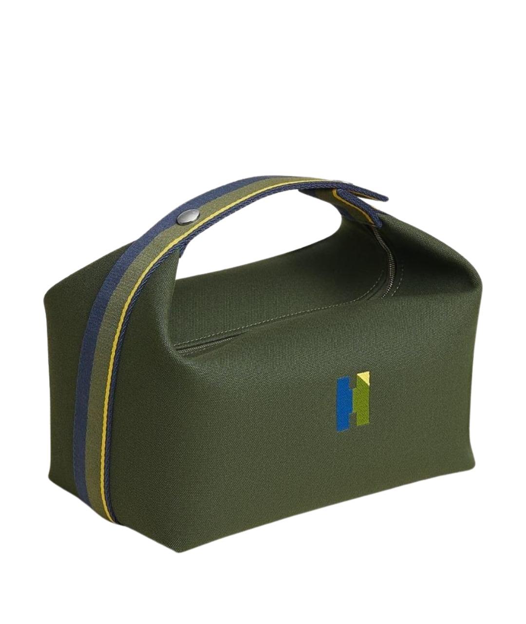 HERMES Хаки тканевая косметичка, фото 1