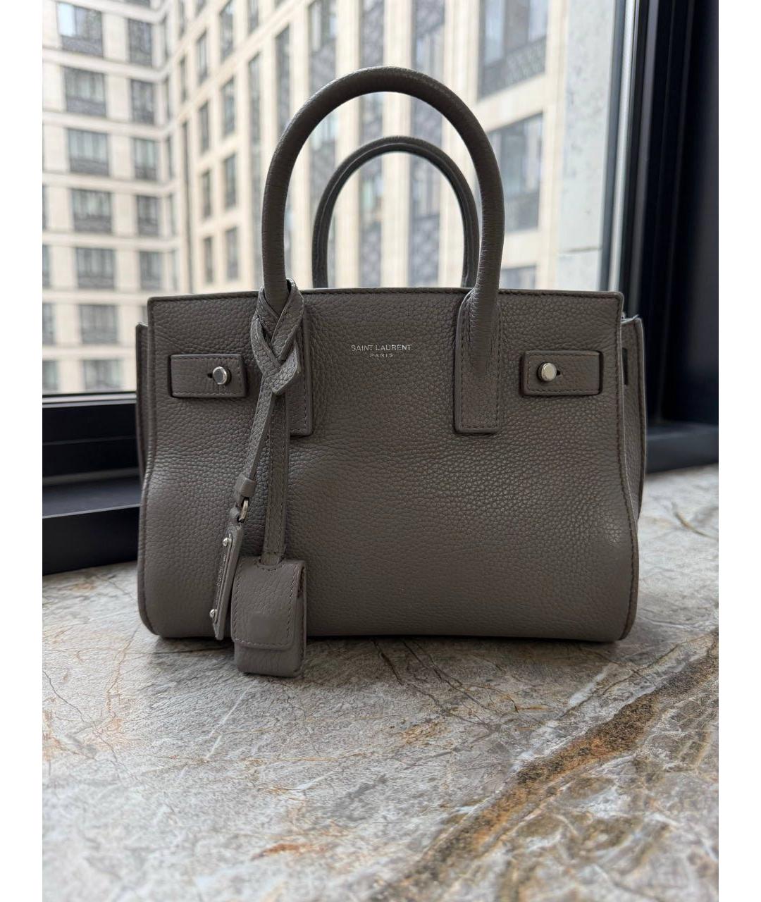 SAINT LAURENT Серая кожаная сумка через плечо, фото 8