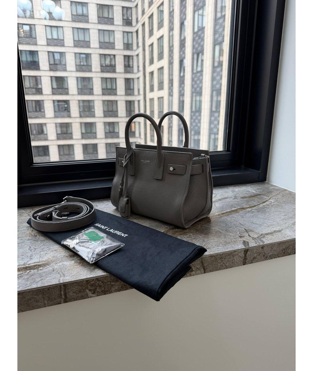 SAINT LAURENT Серая кожаная сумка через плечо, фото 2