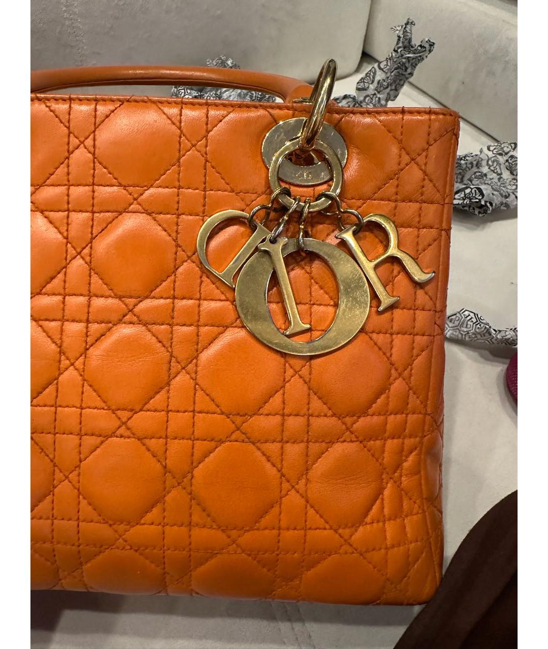 CHRISTIAN DIOR Оранжевая кожаная сумка тоут, фото 6