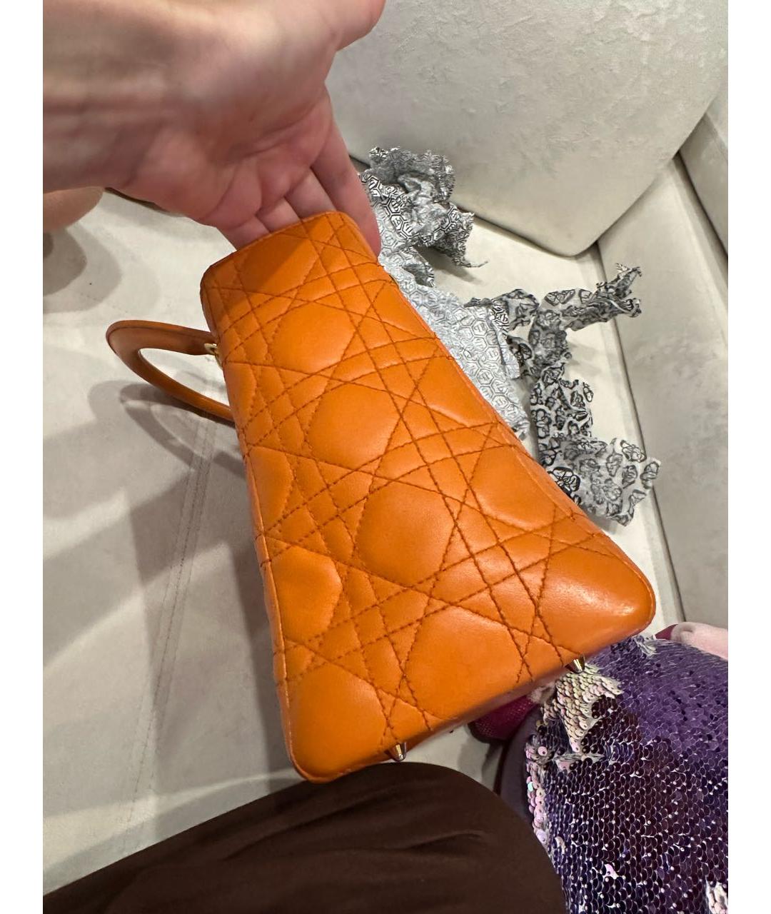 CHRISTIAN DIOR Оранжевая кожаная сумка тоут, фото 8