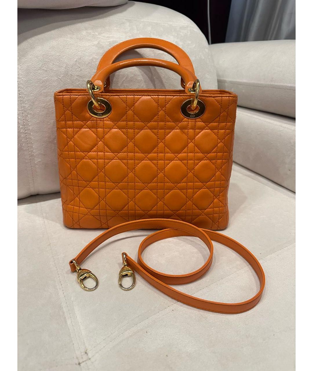 CHRISTIAN DIOR Оранжевая кожаная сумка тоут, фото 9