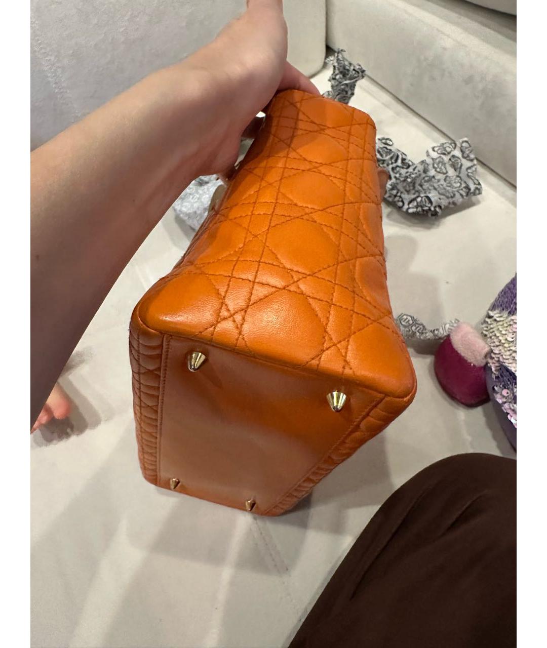 CHRISTIAN DIOR Оранжевая кожаная сумка тоут, фото 7