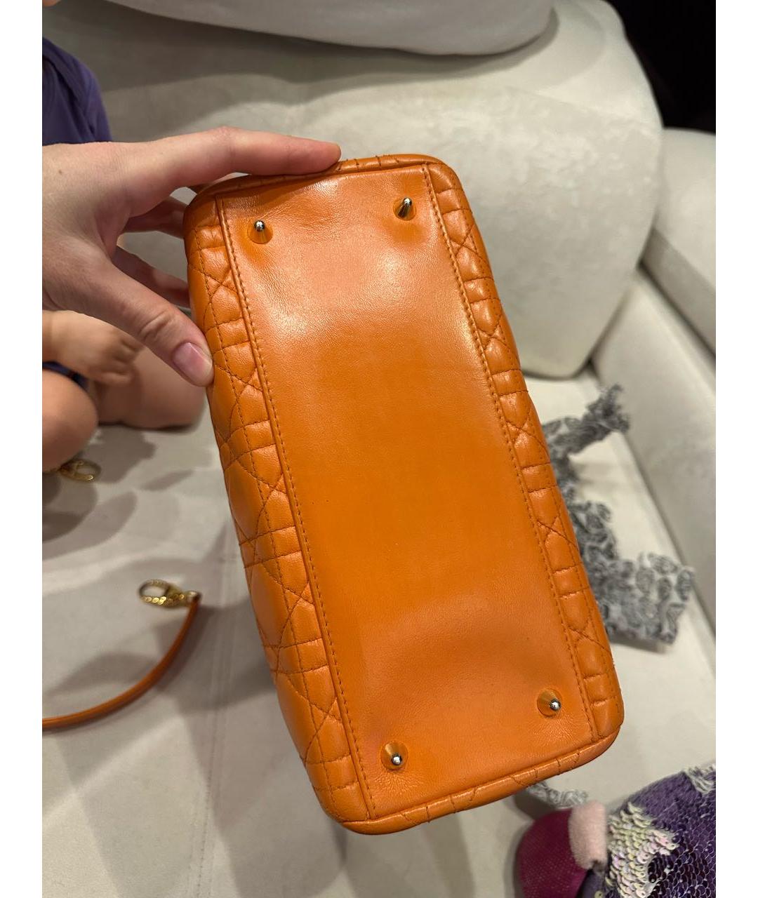 CHRISTIAN DIOR Оранжевая кожаная сумка тоут, фото 4
