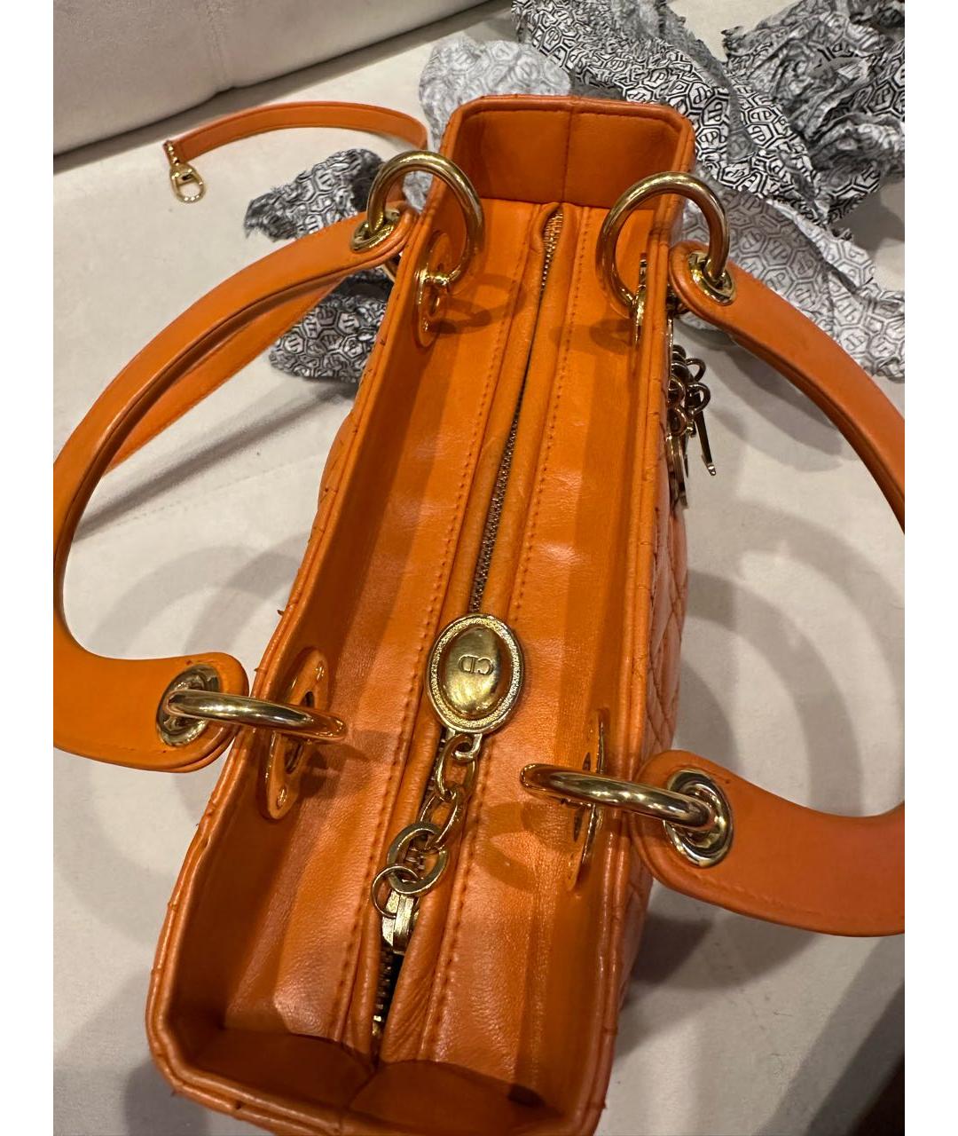 CHRISTIAN DIOR Оранжевая кожаная сумка тоут, фото 2