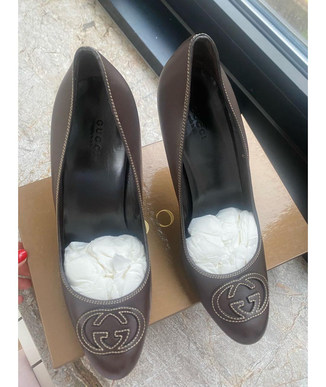 GUCCI Коричневые кожаные туфли, фото 3