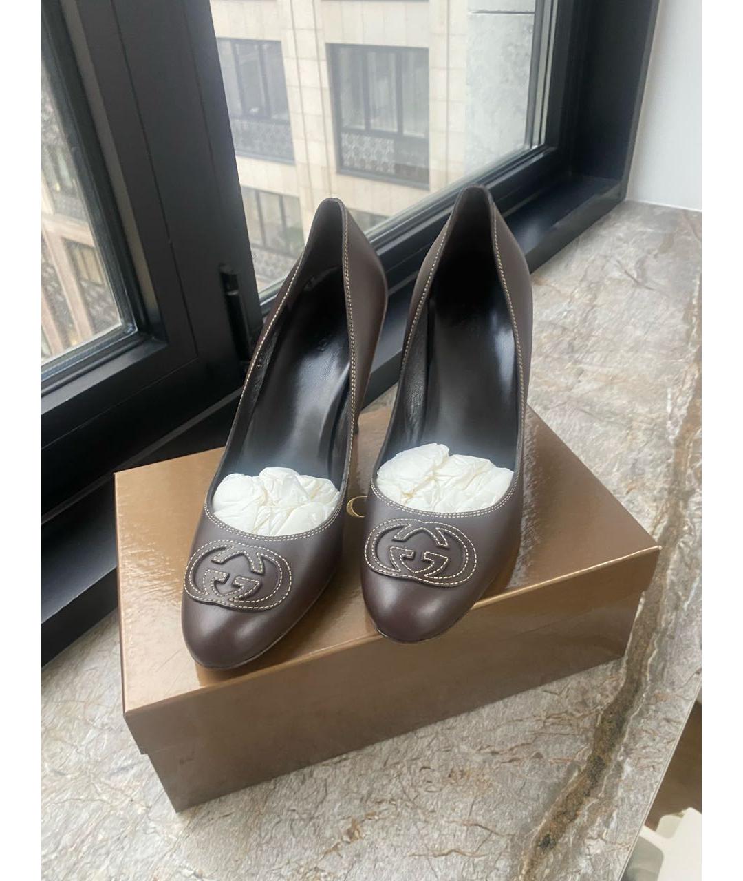 GUCCI Коричневые кожаные туфли, фото 2