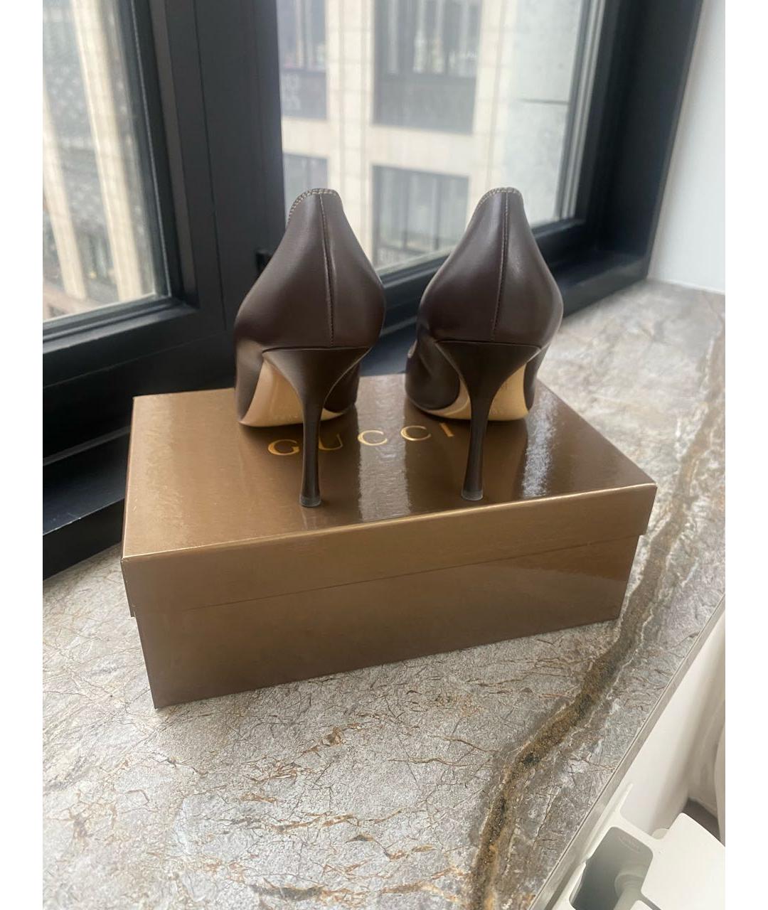 GUCCI Коричневые кожаные туфли, фото 4