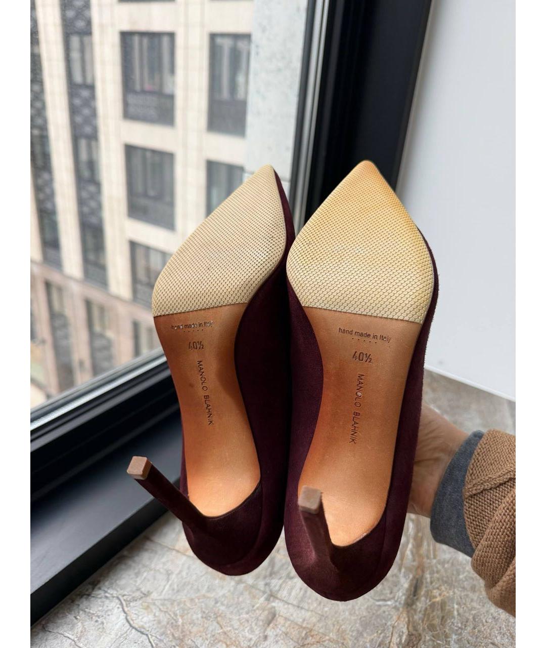 MANOLO BLAHNIK Бордовые замшевые туфли, фото 5