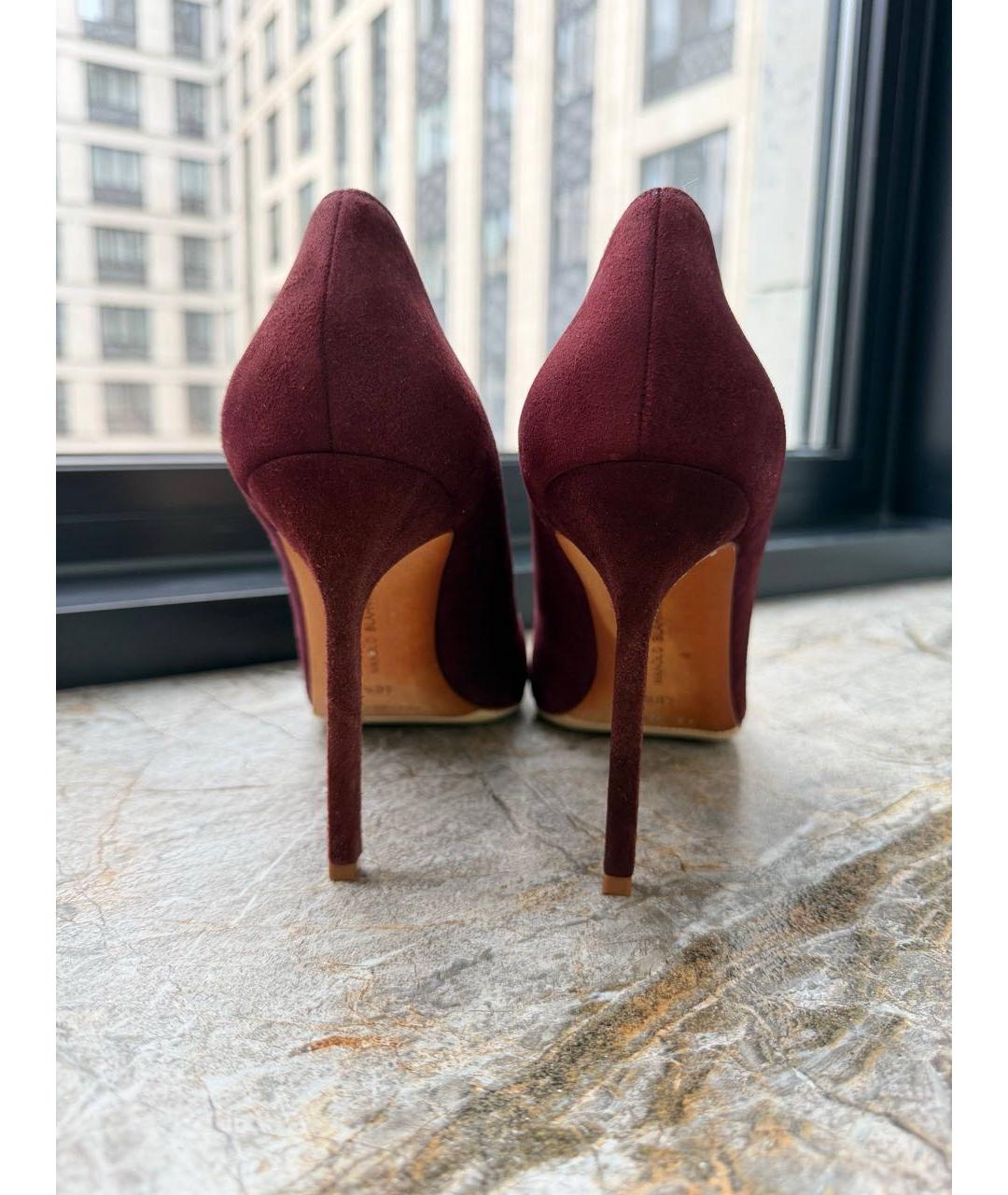 MANOLO BLAHNIK Бордовые замшевые туфли, фото 4