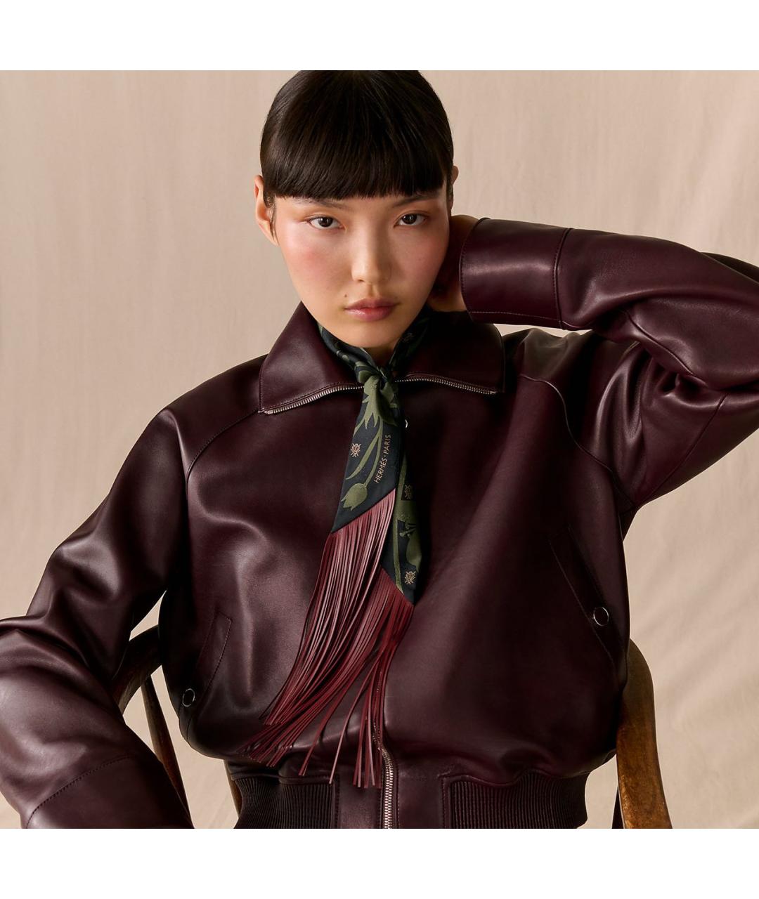 HERMES Бордовый шелковый платок, фото 3