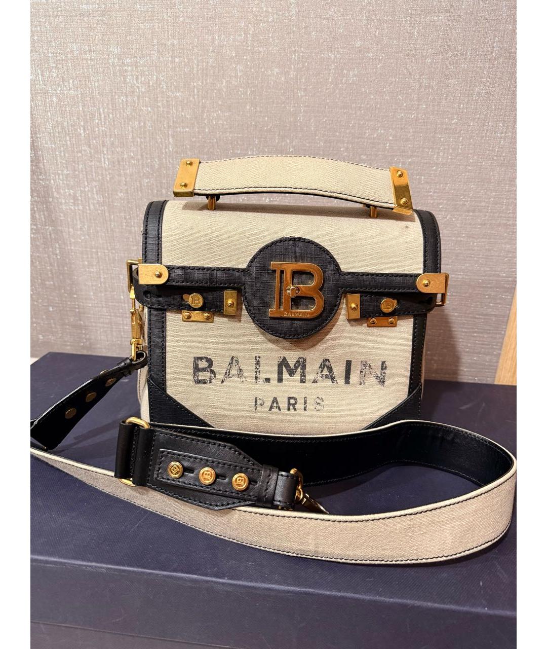 BALMAIN Бежевая тканевая сумка через плечо, фото 9