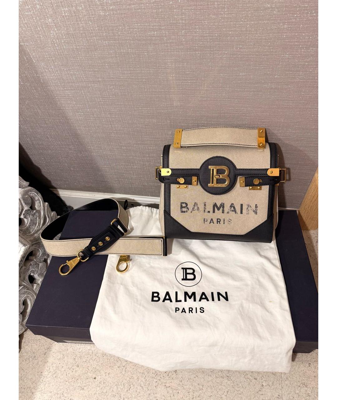 BALMAIN Бежевая тканевая сумка через плечо, фото 8