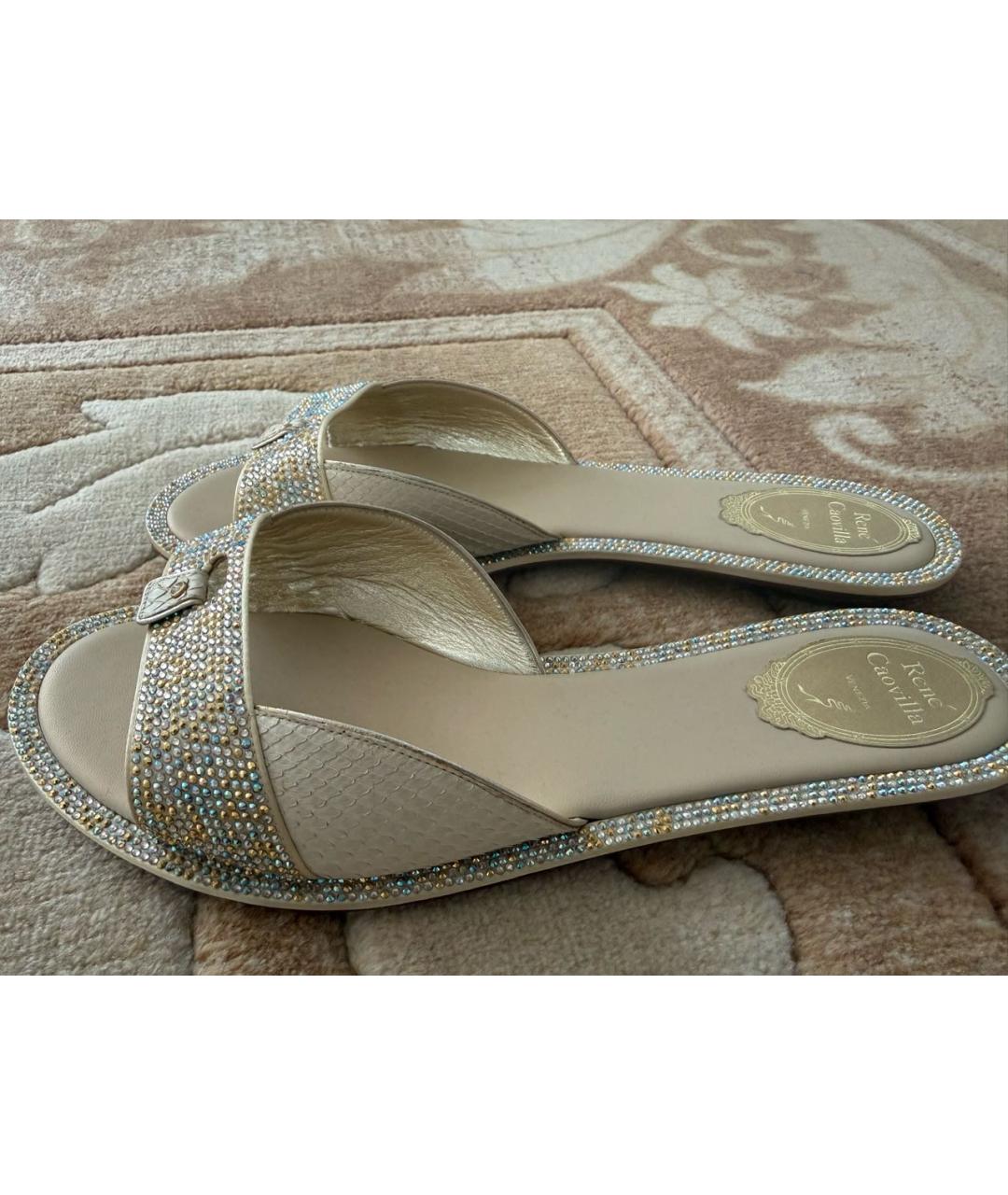 RENE CAOVILLA Бежевые шлепанцы из экзотической кожи, фото 3