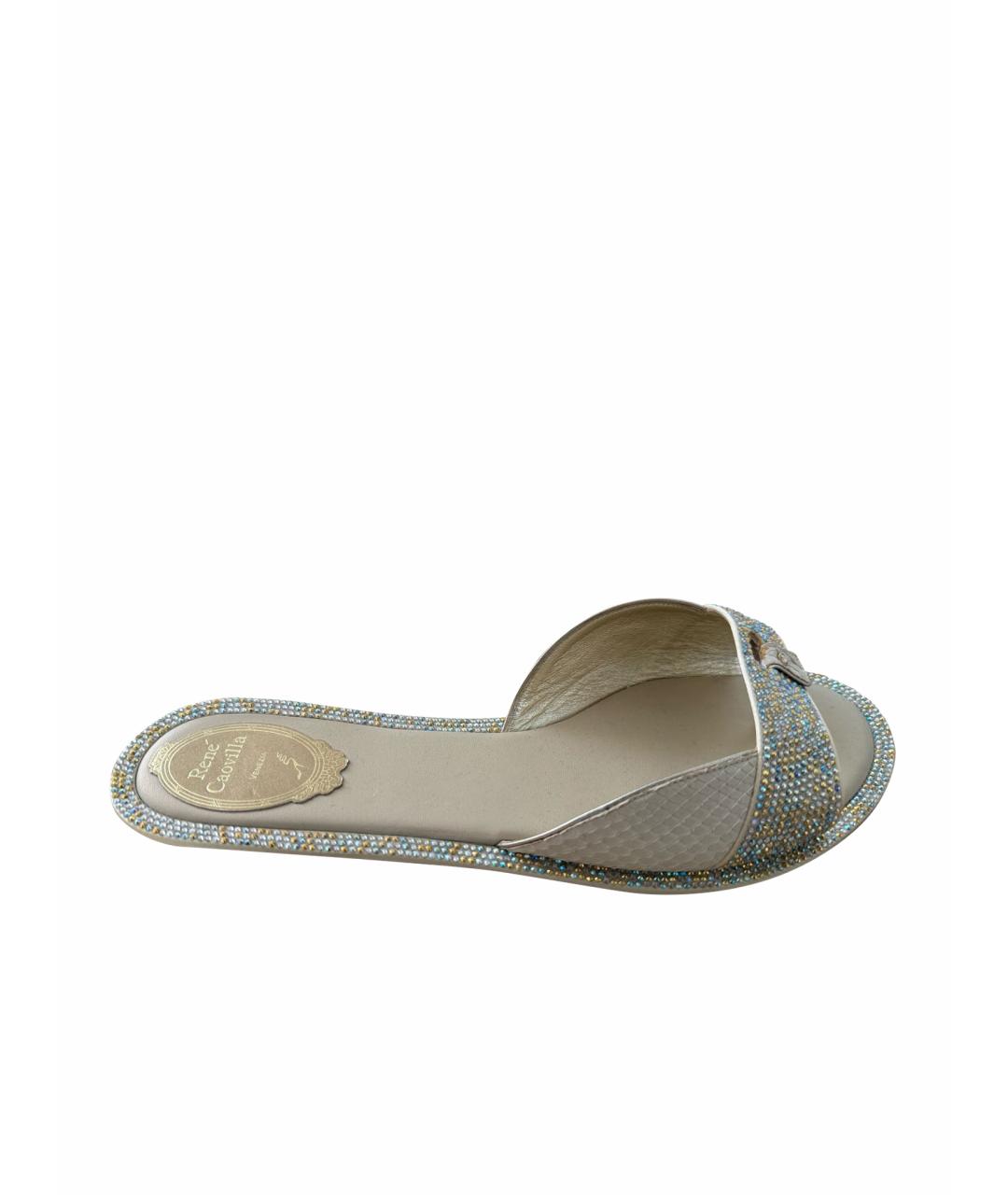 RENE CAOVILLA Бежевые шлепанцы из экзотической кожи, фото 1