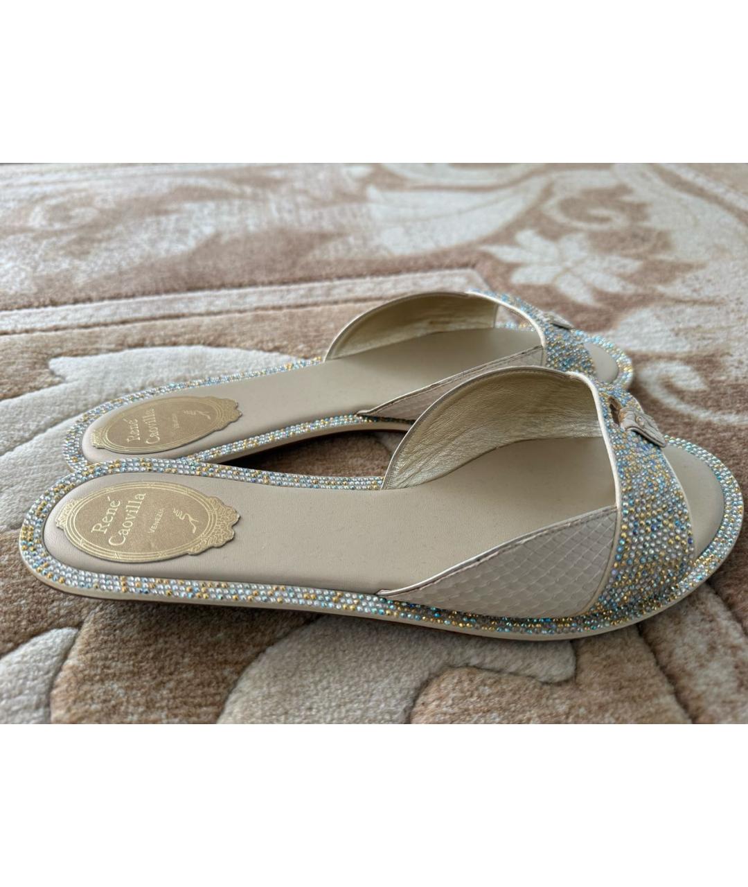 RENE CAOVILLA Бежевые шлепанцы из экзотической кожи, фото 6