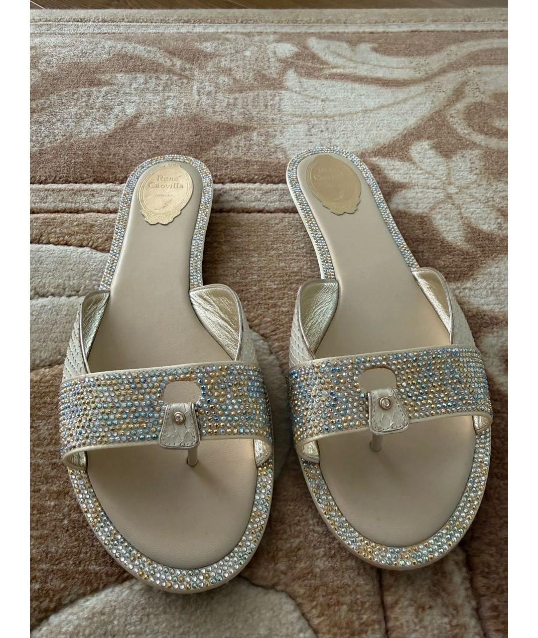 RENE CAOVILLA Бежевые шлепанцы из экзотической кожи, фото 2