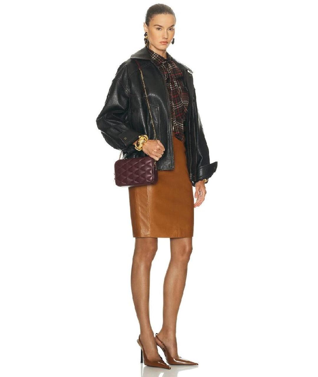 SAINT LAURENT Бордовая кожаная сумка через плечо, фото 2