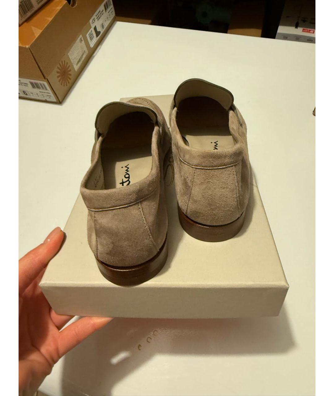 SANTONI Бежевые замшевые лоферы, фото 4