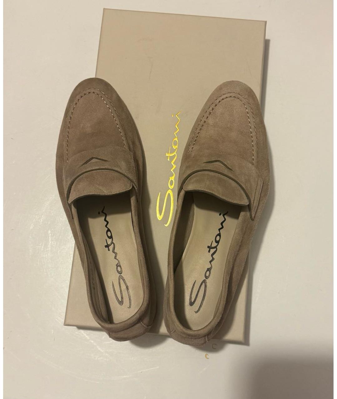 SANTONI Бежевые замшевые лоферы, фото 3