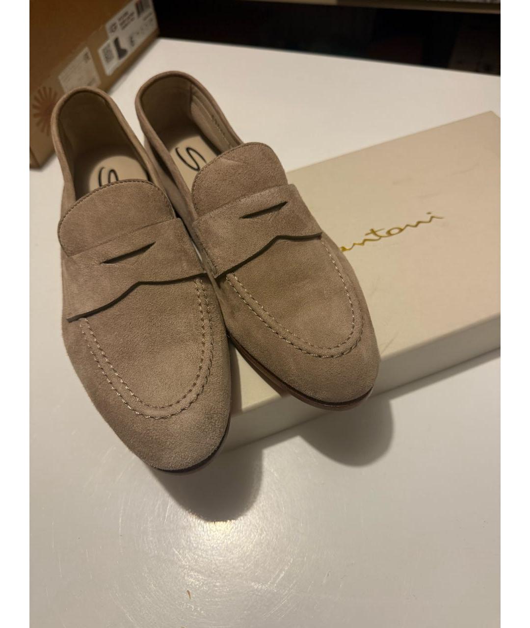 SANTONI Бежевые замшевые лоферы, фото 2